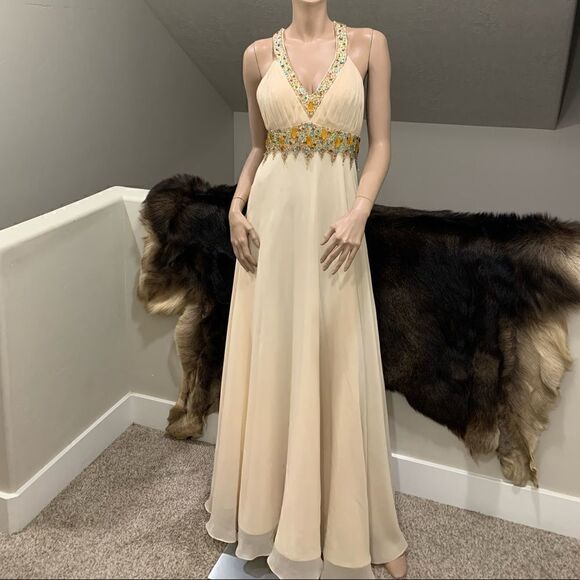 Tanya Rea Dresses & Skirts - New Sexy V-Neck & Cross Back Beaded Halter Evening Dress